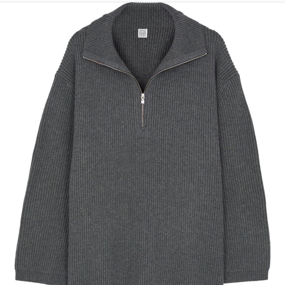 Toteme oversize half zip rib knit wool fisherman sweater S grey